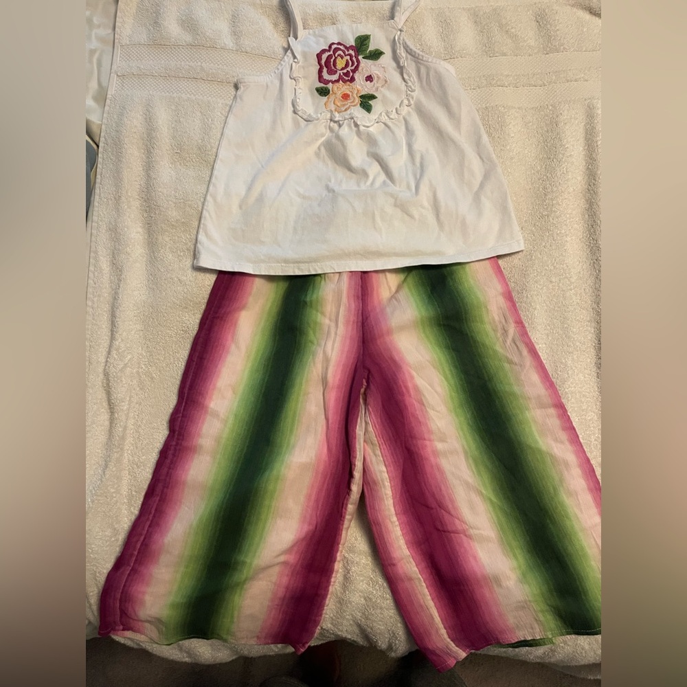 Janie and Jack Outfit: Floral Top with Striped Wide Legged Pants